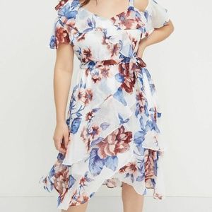 LANE BRYANT PLUS SIZE FLORAL RUFFLE MIDI DRESS
